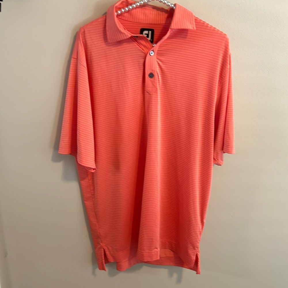 FootJoy FJ Mens Medium Coral Orange Striped Golf Polo Performance Shirt